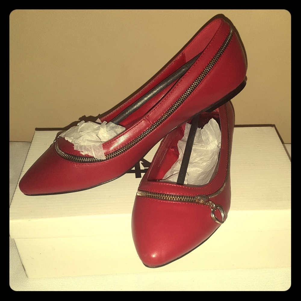 F24 Red Faux Zippered Flats US Size 8